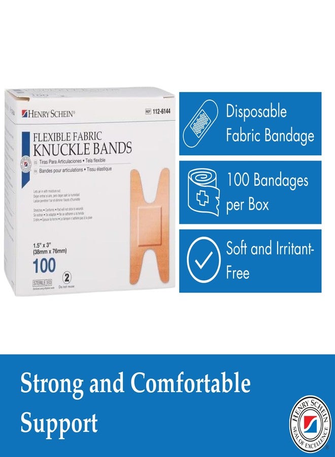Henry Schein Fabric Knuckle Flexible Adhesive Bandages – 100 Count (1 Pack) Bandages with Non-Stick Pad, Latex Free, Wound Care for First Aid Kit, 1.5” x 3" - Image 4